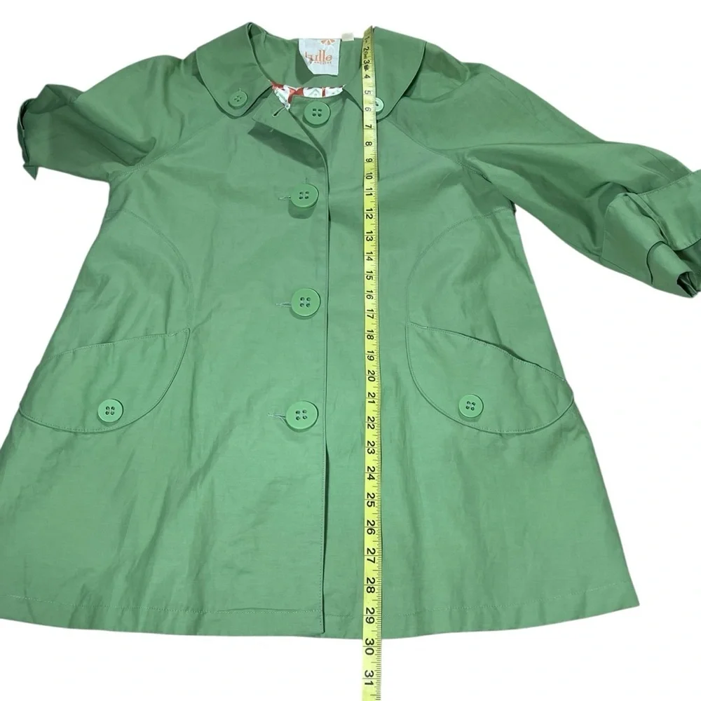 Anthropologie Tulle Pistachio Green A-Line Short Trench Coat ‎ Size Large